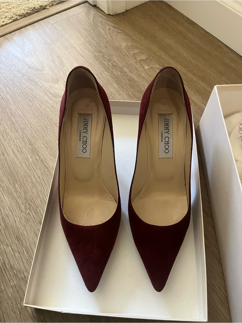 Jimmy Choo Burgundy Suede Pointed Pumps